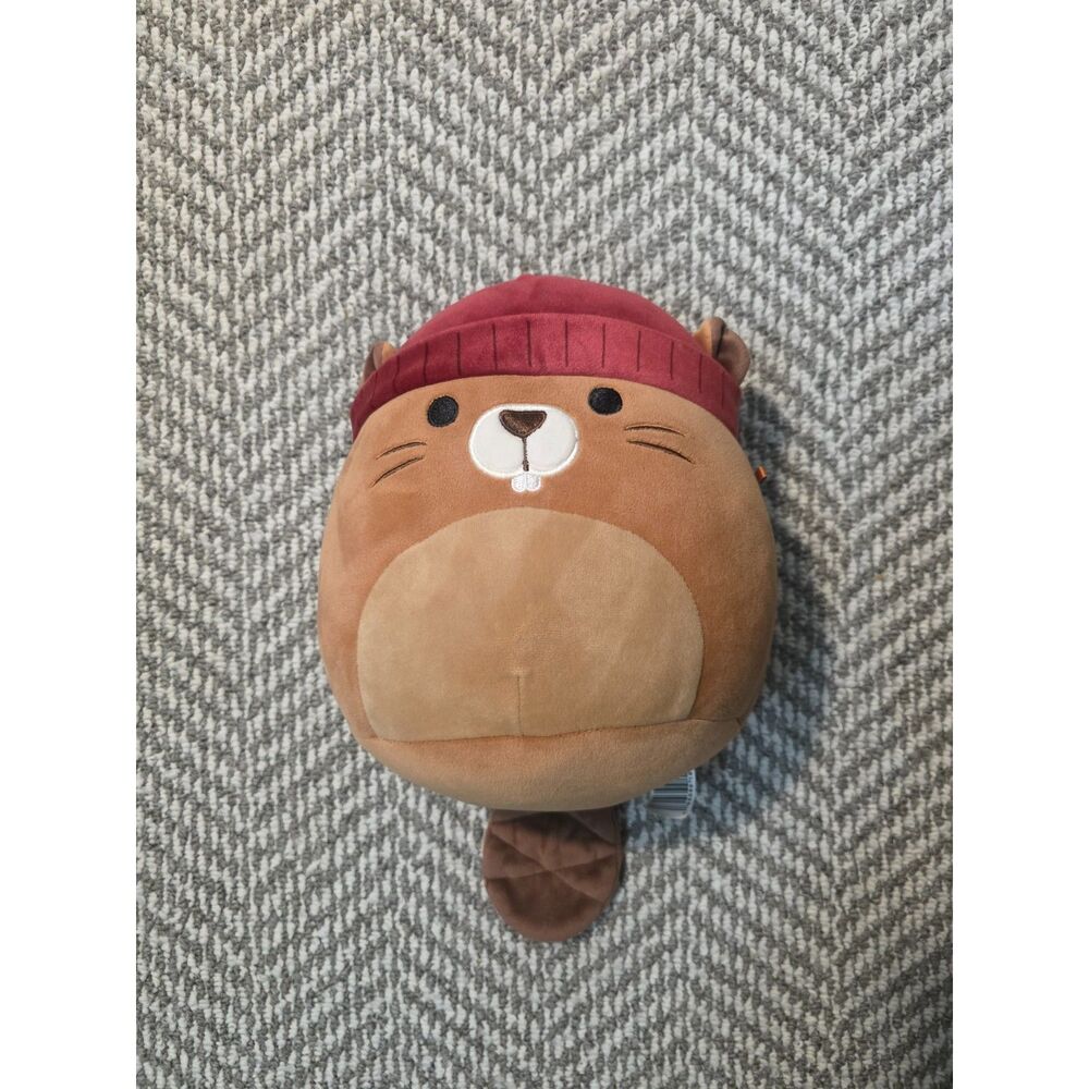 Squishmallows Chip the Beaver Maroon Winter Beanie Hat 8 Inch Plush Toy